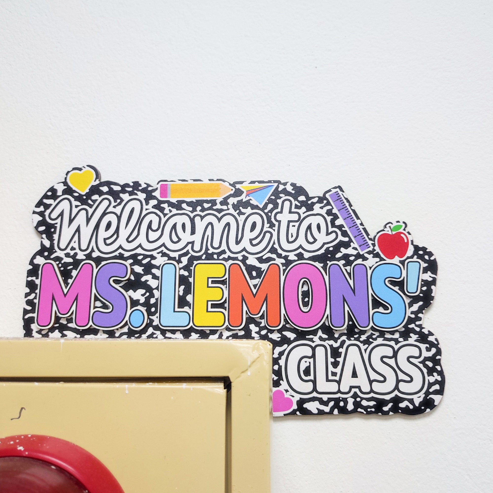 Personalized Notebook Theme Doorframe Sign, Custom 3D Teacher Name Door Corner Sign, Classroom Decor Gift, Back To School Gift