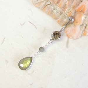 Labradorite Stone Teardrop Belly Ring, Teardrop Belly Ring, Labradorite Belly Ring, Gemstone Belly Ring, Body Jewelry