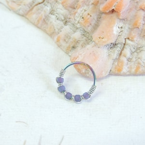 20g Lavender Beaded Cartilage Hoop, Nose Ring Hoop, Wire Wrapped Cartilage Hoop Earring, Tragus Helix Orbital Piercing, Seamless Hoops