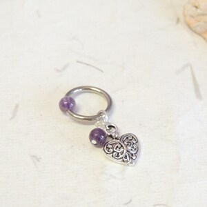 Heart Cartilage Hoop Earring You Choose Gemstone, 14g 16g Surgical Steel Hoop, CBR Captive Bead Ring, Helix Earring, Heart Cartilage Hoop