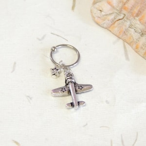 Airplane Cartilage Hoop Earring, CBR Captive Bead Ring, 316L Stainless Surgical Steel, Helix Earring