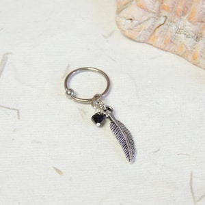 Feather Cartilage Hoop Earring You Choose Crystal Color, CBR Captive Bead Ring, Helix Earring, Boho Tribal Feather Cartilage Hoop