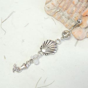 Mermaid Seashell Dangle Belly Ring, Belly Button Jewelry, Mermaid Jewelry, Mermaids Lover