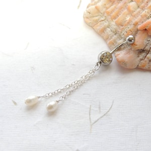 Pearl Dangle Belly Ring, Belly Button Jewelry, Dangle Belly Ring, White Pearl Belly Ring, Bridal Body Jewelry