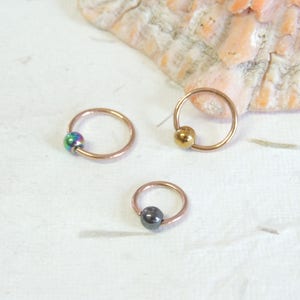 Rose Gold Hematite Cartilage Hoop Earring You Choose Color, CBR Captive Bead Rings, Tragus Helix Daith Nose Ring, Rose Gold Hoop