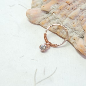 Rose Gold Beaded Hoop Earring with Crystal Dangle, Cartilage Hoop Earring, Tragus Helix Orbital Cartilage Hoop Earring