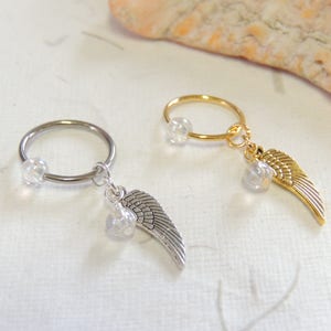 Angel Wing Cartilage Hoop Earring with Iridescent AB Beads, CBR Captive Bead Ring, Helix Earring, Wing Cartilage Hoop, Cartilage Earrings