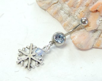Snowflake Belly Button Ring, Holiday Christmas Belly Ring, Winter Snowflake Jewelry, Belly Button Jewelry, Dangle Belly Ring,