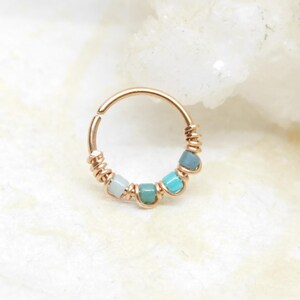 Ocean Snug Fitting Nose Hoop Ring, Nose Ring with Beads, Cartilage Hoop Earring, Bohemian Nose Jewelry, 20g 8mm 10mm Seamless Hoop