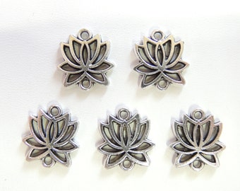 5 Lotus Flower Connector Charm, Lotus Flower Charms, Flower Charms, Tibetan Silver Charms, Jewelry Making Supply Charms.