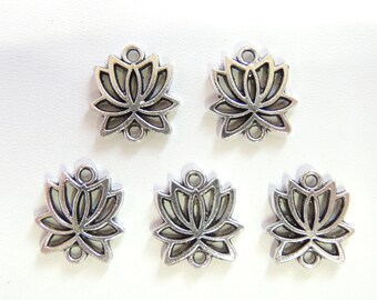 Beadthoven Lotus Flower Charms Pendants Tibetan Style Flat Round Yoga...