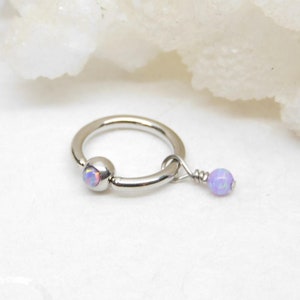 Lavender Opal Cartilage Hoop Earring, 14g 16g Surgical Steel Hoop, CBR Captive Bead Ring, Helix Earring, Opal Hoop