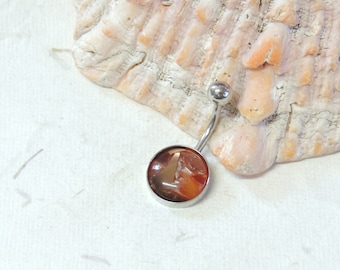 Autumn Faux Shell Non Dangle Steel Belly Ring, Non Dangle Belly Ring, Navel Ring, Simple Belly Ring, Navel Piercings