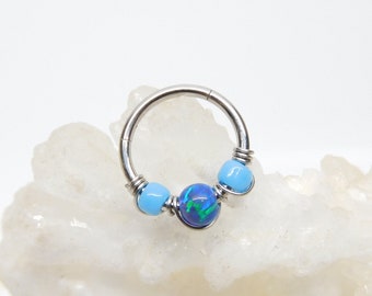 16g 20g Opal Septum Clicker You Choose Color, Opal Cartilage Hoop, Hinged Clicker, Septum Rings, Opal Body Jewelry