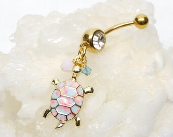 Golden Turtle Belly Ring You Choose Color, Nautical Beach Ocean Belly Ring, Handmade Womens Gift