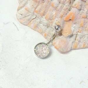 Druzy Sparkle Belly Button Ring You Choose Color, 10mm Faux Druzy Belly Ring, Navel Rings, Non Dangle Simple Belly Ring