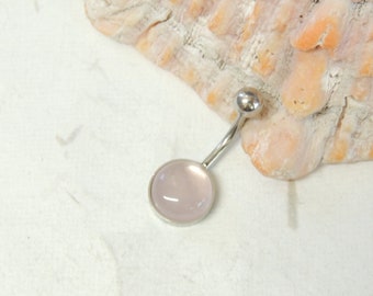 Rose Quartz Belly Ring 8mm or 10mm Stone, Non Dangle Belly Ring, Gemstone Belly Ring, Simple Belly Ring, Navel Rings, Body Piercings