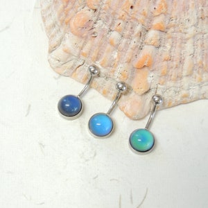 Color Changing Belly Ring 10mm or 12mm Gem, Mood Stone Color Changing Belly Ring, Non Dangle Belly Ring, Simple Belly Ring, Navel Piercings