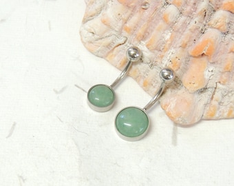 Green Aventurine Stone Belly Ring, Surgical Steel Navel Piercing