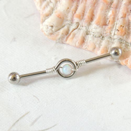 14 Gauge or 16 Gauge Industrial Barbell Ivory Pearl Beaded Etsy