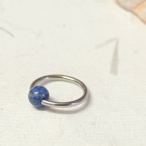 Blue Lapis Luzuli Beaded Cartilage Hoop Earring with Removable Bead, CBR Captive Bead Rings, Tragus Helix Daith Nose Ring, 14g 16g