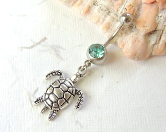 Sea Turtle Belly Ring You Choose Barbell Color, Turtle Lover, 14g Surgical Steel