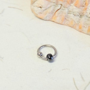 Hematite Beaded Cartilage Hoop Earring, Helix Hoop Tragus Piercing 16g 18g 20g, CBR Captive Bead Ring, Cartilage Earring