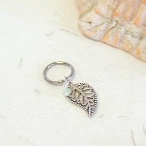 Filigree Leaf Cartilage Hoop Earring You Choose Gauge Diameter and Bead Color, 16g 18g or 20g Hoop, Daith Helix Orbital Hoop, Endless Hoops