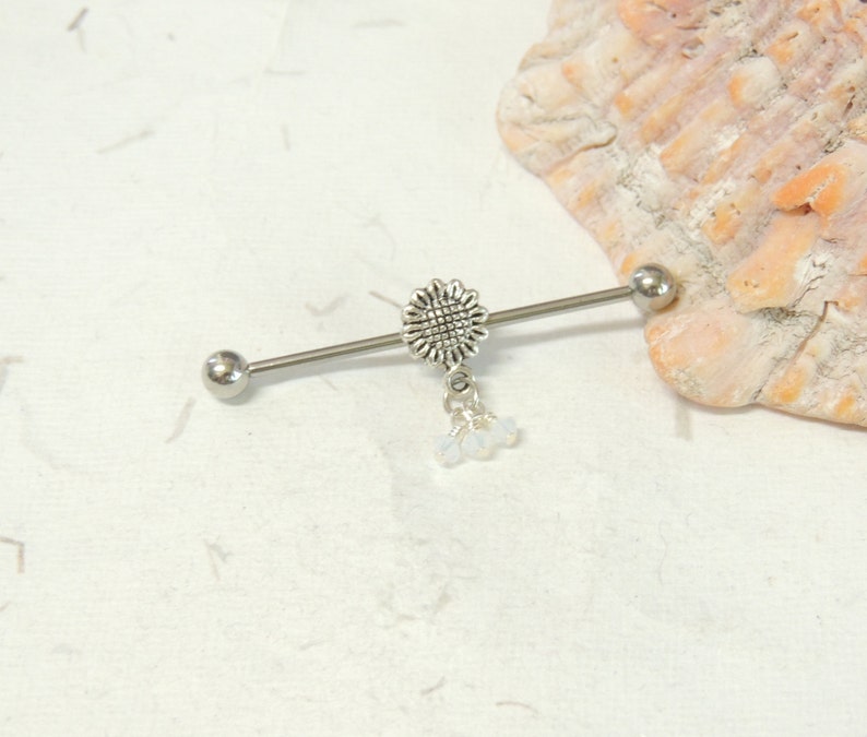 Industrial Piercings Flower Barbells Daisy Flower Industrial Barbell You Choose Crystal Color Scaffold Earrings