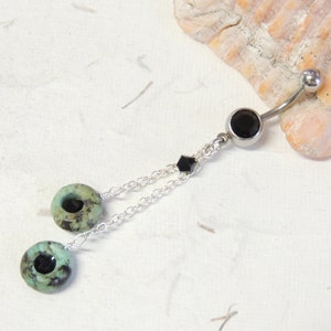 Turquoise Dangle Belly Button Ring, Belly Button Jewelry, Turquoise Jewelry, Dangle Belly Ring, Boho Tribal Belly Ring