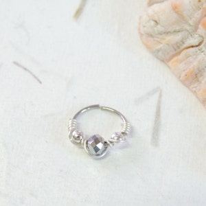20g Beaded Cartilage Hoop Nose Hoop, Wire Wrapped Cartilage Hoop Earring, Tragus Helix Orbital Piercing, Seamless Hoops
