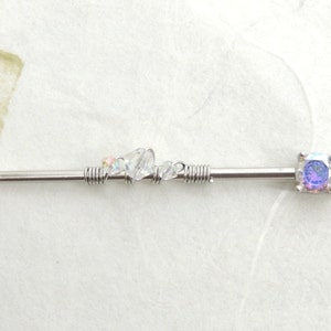 Aurora Borealis Wire Wrapped Industrial Barbell, Scaffold Ear Earring, Industrial Piercings, 14g Surgical Steel Body Jewelry 画像 7
