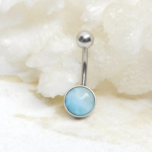 Larimar Belly Ring 8mm Stone, 14g Surgical Steel, Gemstone Belly Ring, Non-Dangle Belly Ring, Navel Piercing, Larimar Jewelry, Gift for Her