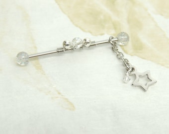 14g Celestial Star Industrial Barbell, Scaffold Earring, Industrial Piercings, Body Jewelry