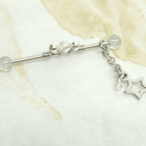 14g Celestial Star Industrial Barbell, Boucle d'oreille d'échafaudage, Piercings industriels, Bijoux de corps