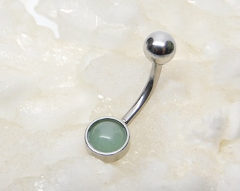 Green Aventurine Belly Ring, 6mm Gemstone, Surgical Steel Navel Piercing