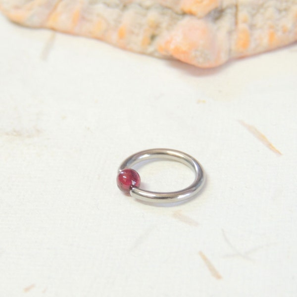 Garnet Beaded Cartilage Hoop Earring with Removable Bead, CBR Captive Bead Rings, Tragus Helix Daith Nose Ring, 14g 16g Hoop