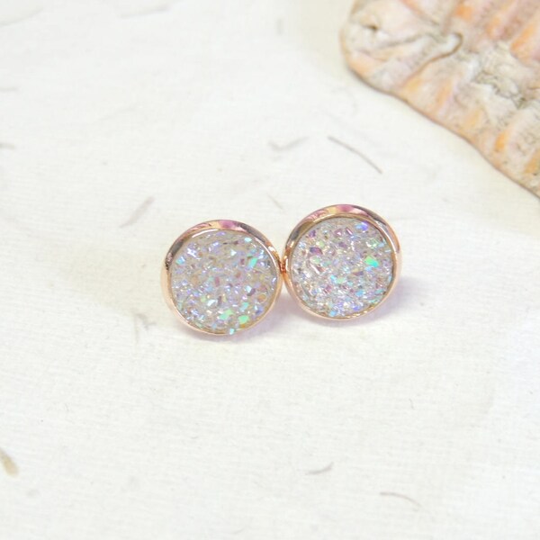 White AB Druzy Stud Earrings You Choose Color, 10mm Faux Druzy Earrings, Stud Earrings, Gift For Her