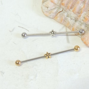 16g Star Industrial Barbell, Surgical Steel Barbell, Scaffold Earring, 16g Barbell, Industrial Bar, Upper Ear Cartilage Earring