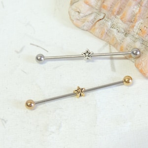 16g Star Industrial Barbell, Surgical Steel Barbell, Scaffold Earring, 16g Barbell, Industrial Bar, Upper Ear Cartilage Earring image 1