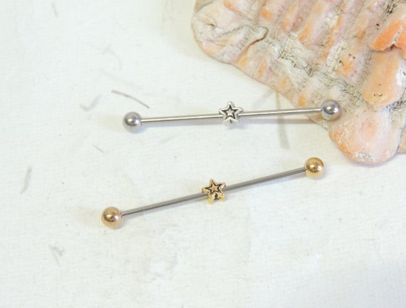 16g Star Industrial Barbell: Surgical Steel Scaffold Earring