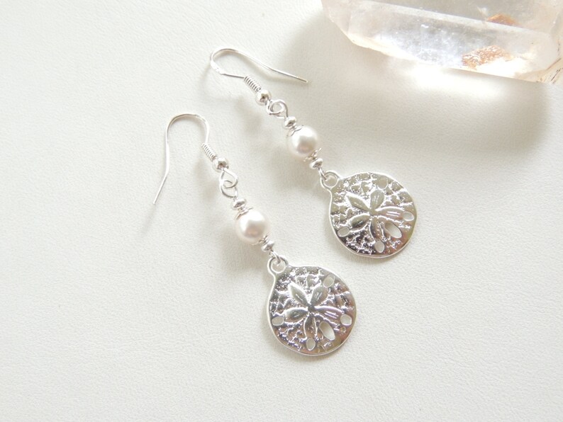 Silver Sand Dollar Earrings Beach Wedding Earrings Bridal