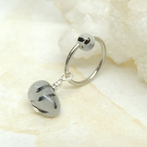 Natural Rutilated Quartz Hoop Belly Ring, CBR Captive Bead Ring, Tragus Helix Earring, Cartilage Hoop Earring