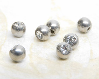 14g Replacement Ball Top with Clear Crystal Gem, Body Jewelry Replacement Ball, Externally Threaded Ball Top