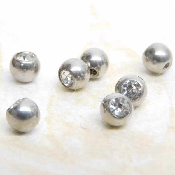 14g Replacement Ball Top with Clear Crystal Gem, Body Jewelry Replacement Ball, Externally Threaded Ball Top