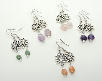Lotus Flower Earring You Choose Gemstone, Flower Earrings, Handcrafted Jewelry, Amethyst Earrings, Lotus Flower