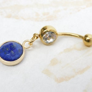 Lapis Belly Button Navel Ring, Gemstone Belly Ring, Body Jewelry, Gold Belly Ring