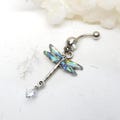 Abalone Dragonfly Belly Ring, Belly Button Jewelry, Dragonfly Jewelry, Navel Rings
