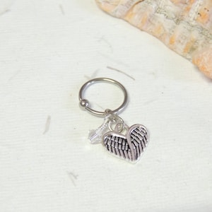 Angel Wing Cartilage Hoop Earring You Choose Crystal Color, CBR Captive Bead Ring, Helix Earring, Double Angel Wing Cartilage Earring