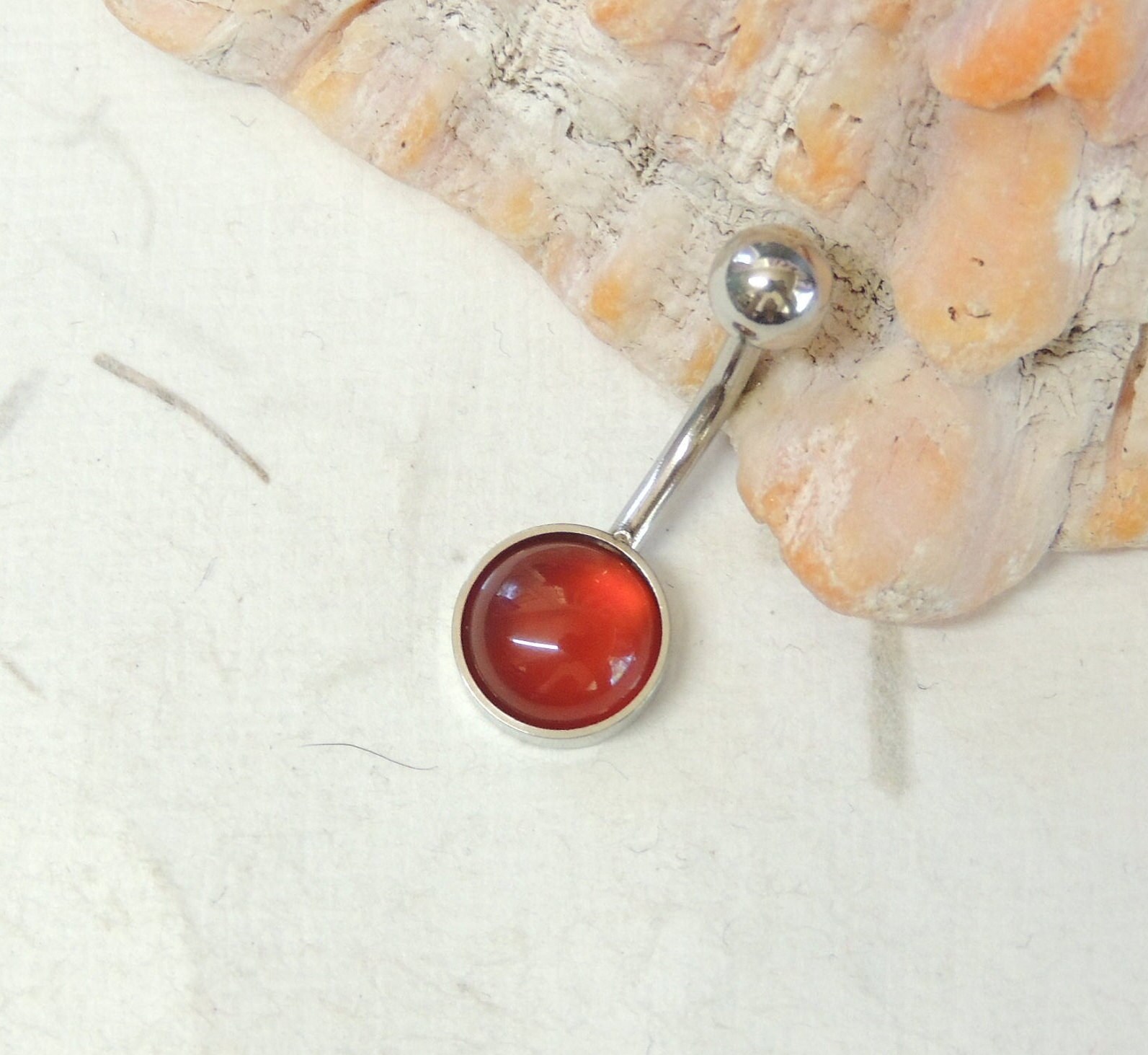 Carnelian Agate Belly Ring Non Dangle Belly Ring Gemstone Belly